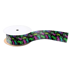 Neon Lizard and Leaf Pattern Satin Ribbon