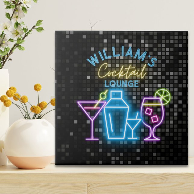 Neon Look Retro Cocktail Lounge Bar  Tile (Neon Look Retro Cocktail Lounge Bar Ceramic Tile)