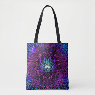 Neon Lotus Flower Boho Print Tote Bag