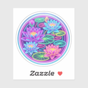 Neon Lotus Flower Lily Pad Round Sticker