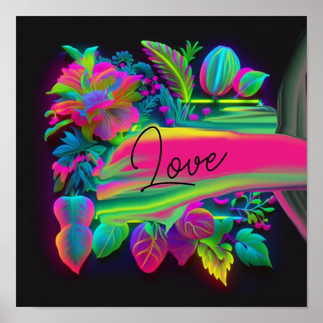 Neon Love Blooms Poster (Front)