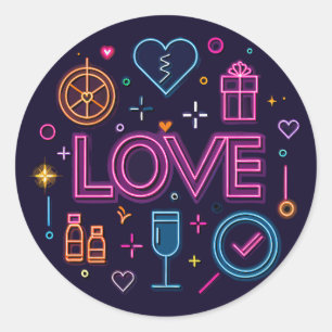 Neon Love Classic Round Sticker