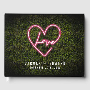 Neon Love Sign Boxwood Wedding Guest Book