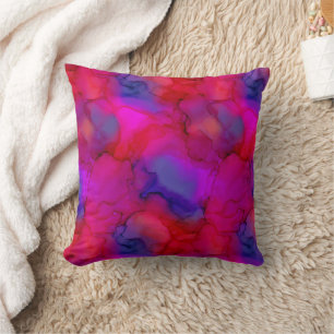Neon Magenta Pink Purple Blue Fluid Marble Cushion