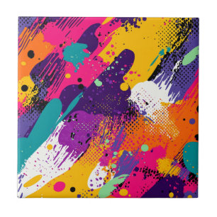 Neon Magenta Purple Grunge Paint Splatter Tile