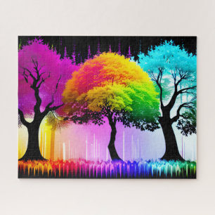Neon Majestic Rainbow Forest Dream Jigsaw Puzzle