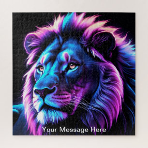 Neon Majesty Vibrant Lion Colourful Wildlife Art   Jigsaw Puzzle