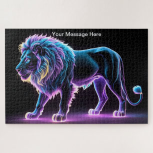 Neon Majesty Vibrant Lion Colourful Wildlife Art   Jigsaw Puzzle