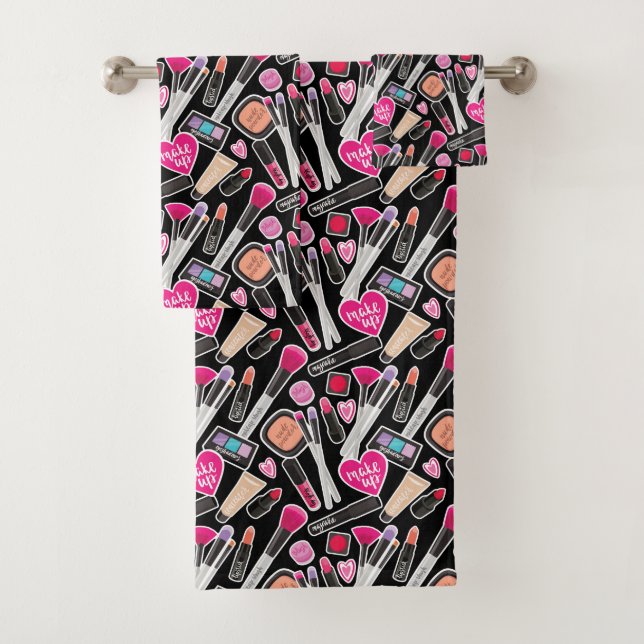 Neon Makeup Pattern Bath Towel Set (Insitu)