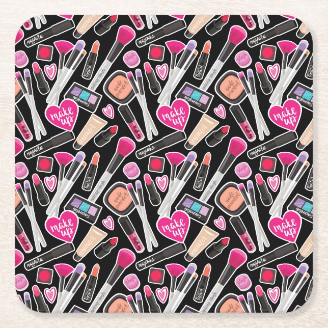 Neon Makeup Pattern Square Paper Coaster (Front)