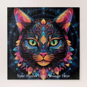 Neon Mandala Cat Jigsaw Puzzle