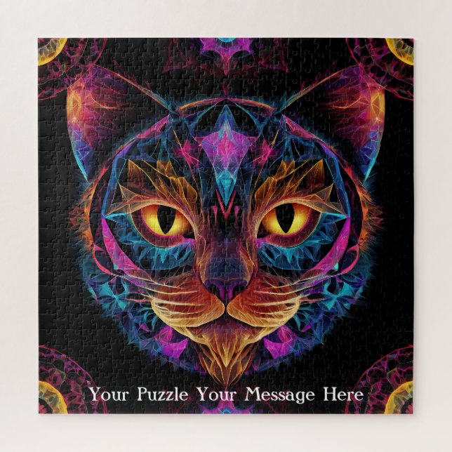 Neon Mandala Cat Jigsaw Puzzle (Vertical)