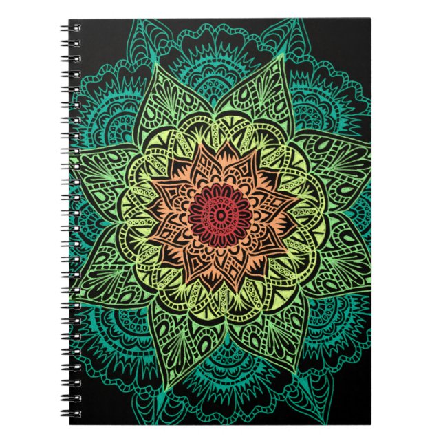Neon Mandala Design Spiral Notebook (Front)