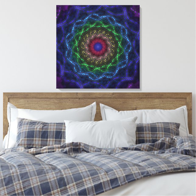 Neon Mandala Fractal Canvas Print (Insitu(Bedroom))