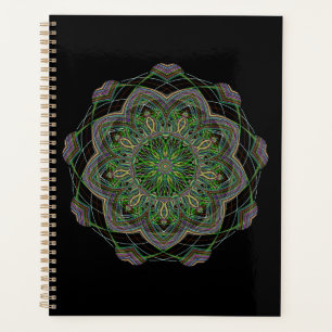 Neon Mandala Trippy Fractal Art Rosette Pattern Planner