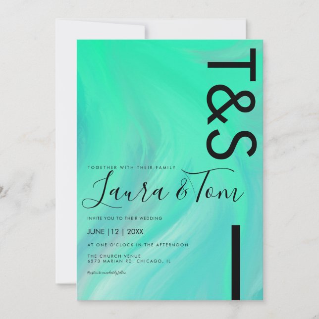 Neon Marble Lime Typography Wedding Inv Invitation (Front)