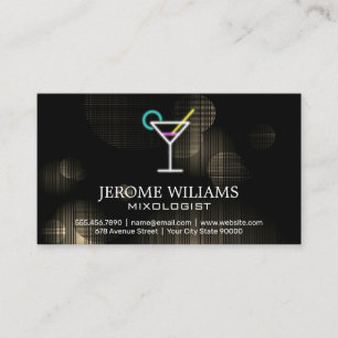 Neon Martini Sign Lights Backdrop Business Card