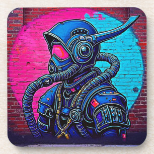 Neon Masked Wall Graffiti Figure Art Coaster