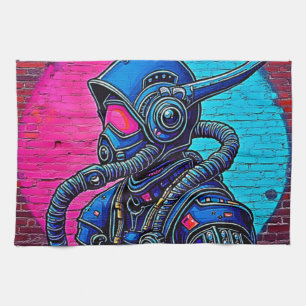 Neon Masked Wall Graffiti Figure Art Tea Towel
