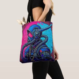 Neon Masked Wall Graffiti Figure Art Tote Bag