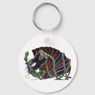Neon Masquerade on White Keychain