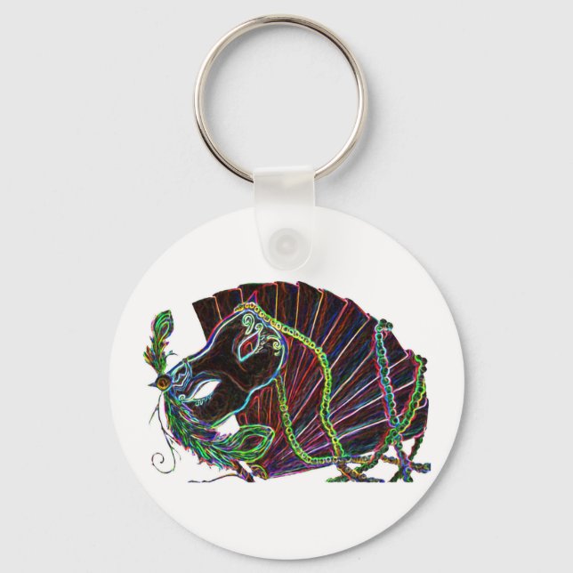 Neon Masquerade on White Keychain (Front)