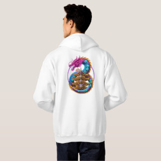 Neon Mechanical Dragon Pagoda Emblem Art Hoodie