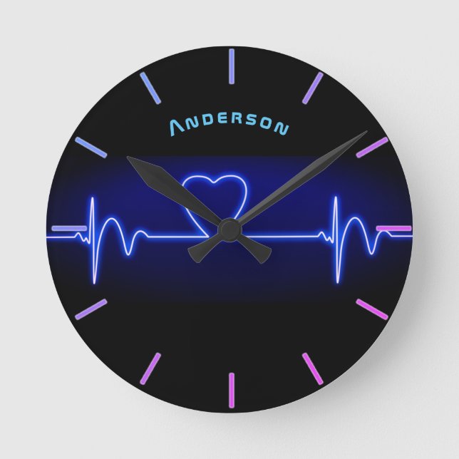 Neon Medical Heart Monitor Beat Personalised Wall Round Clock (Front)