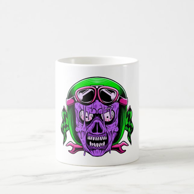 Neon Melting Zombie Rider Skull Coffee Mug (Center)