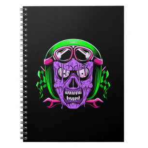 Neon Melting Zombie Rider Skull Notebook