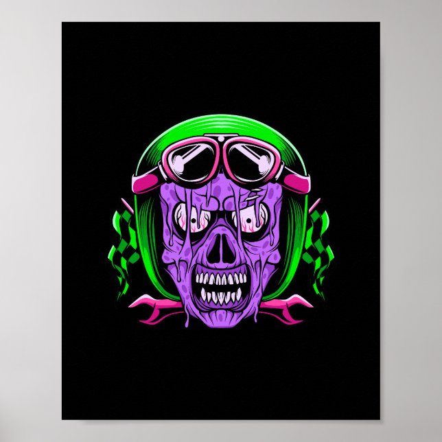 Neon Melting Zombie Rider Skull Poster (Front)