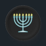 Neon Menorah Paper Plate<br><div class="desc">Blue menorah in neon sign style.</div>