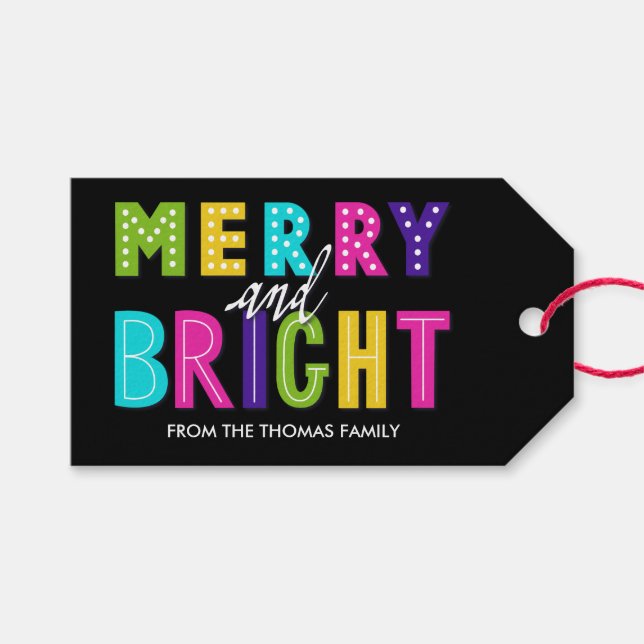 Neon Merry and Bright Gift Tags (Front (Horizontal))