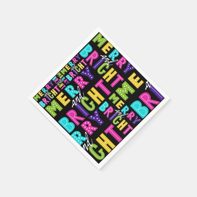 Neon Merry and Bright Napkin (Corner)