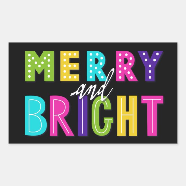 Neon Merry and Bright Rectangular Sticker (Front)