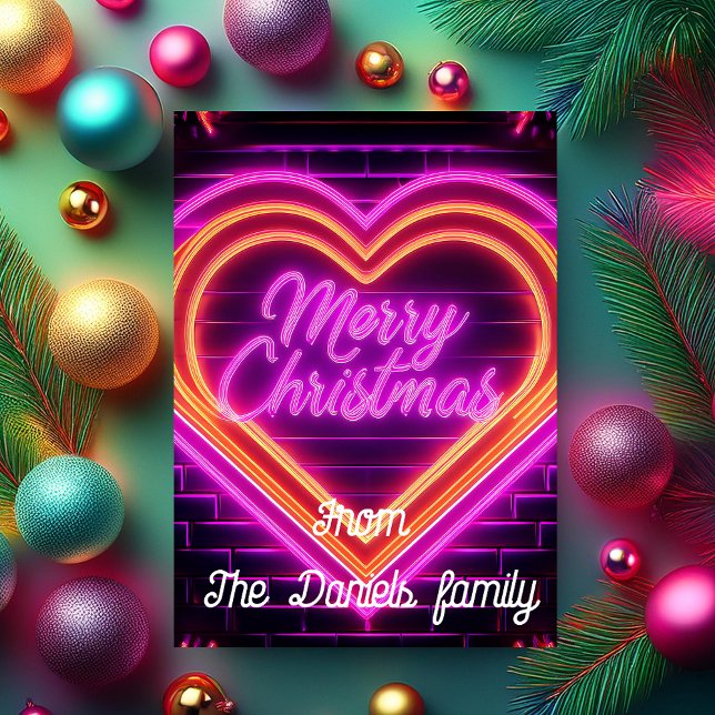 Neon Merry Christmas Personalised Card (Creator Uploaded)