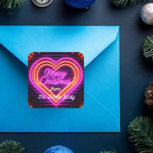 Neon Merry Christmas Personalised Square Sticker