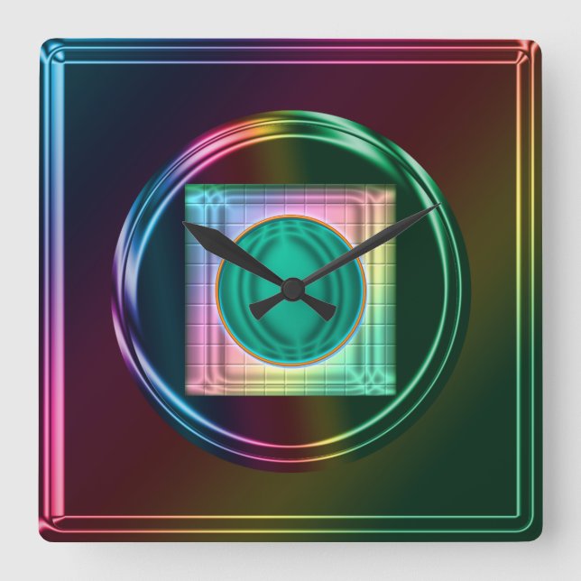 Neon, Metallic Rainbow, Funky Abstract Clock (Front)