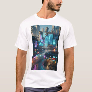 Neon Metropolis: Cyberpunk Cityscape T-Shirt