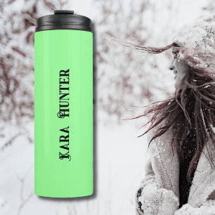 Neon Mint Colour   Modern Black Personalised Scrip Thermal Tumbler