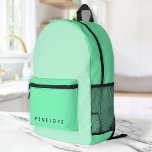 Neon Mint Green Stylish Trendy Two Tone Printed Backpack<br><div class="desc">A minimalist monogram design with a two tone neon mint green background. The text can easily be customised for a design as unique as you are!</div>
