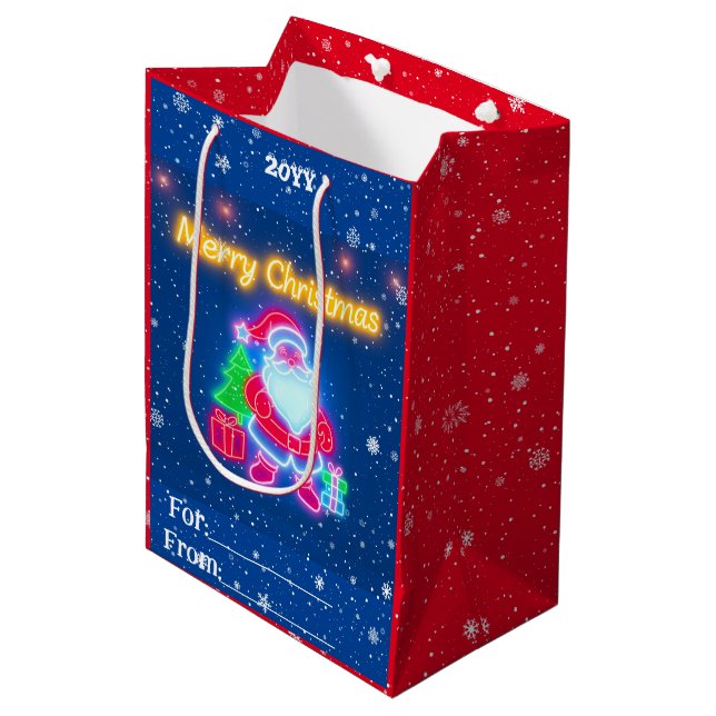 Neon Modern Christmas Holiday Collection Medium Gift Bag (Front Angled)