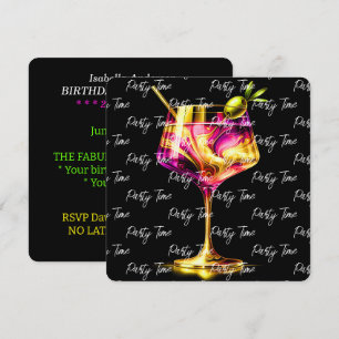 Neon Modern Party Time Personalised Invitation