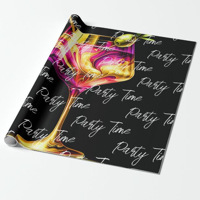 Neon Modern Party Time Personalised Wrapping Paper (Unrolled)