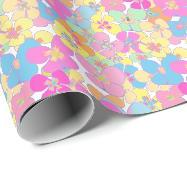 Neon Modern Retro Floral Pansy Wrapping Paper (Roll Corner)