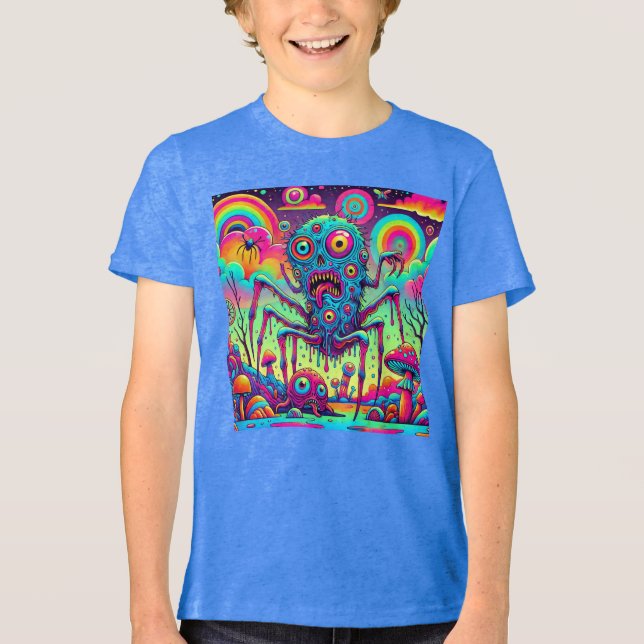 Neon Monster Madness Trippy Alien Tri-Blend Shirt (Front)