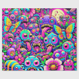 Neon Monster Party Wrapping Paper