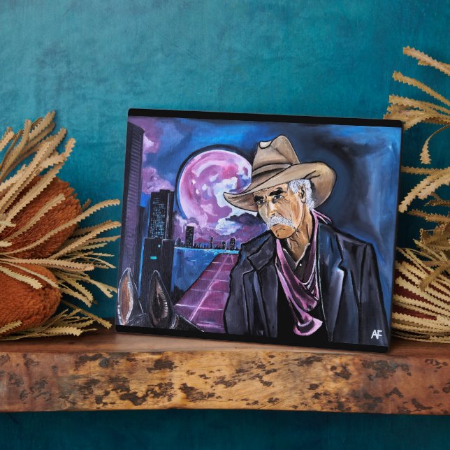 Neon Moon Painting by Alfred Fox Plaque (Side)
