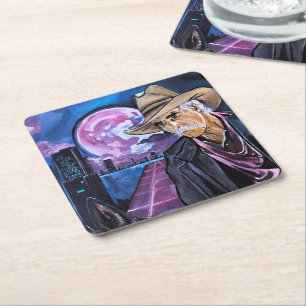 Neon Moon Painting by Alfred Fox Square Paper Coaster