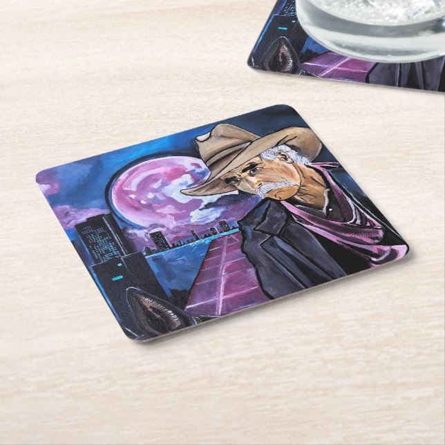 Neon Moon Painting by Alfred Fox Square Paper Coaster (Angled)